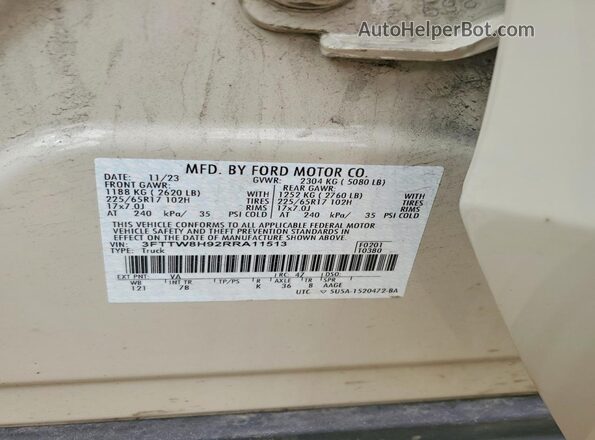 3FTTW8H92RRA11513 2024 FORD MAVERICK Cream VIN կոդի պիտակի տեսք