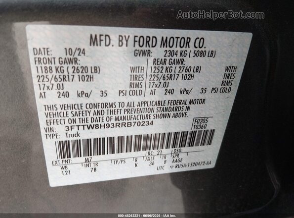 3FTTW8H93RRB70234 2024 FORD MAVERICK Gray Engine compartment view