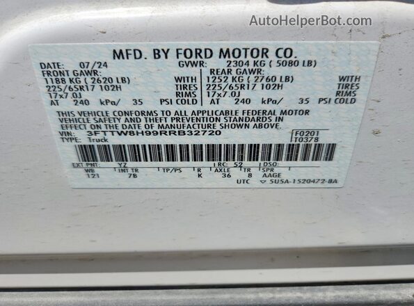 3FTTW8H99RRB32720 2024 FORD MAVERICK White Engine compartment view