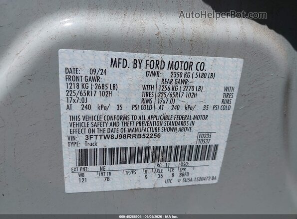 3FTTW8J98RRB52256 2024 FORD MAVERICK Gray Вид підкапотного простору