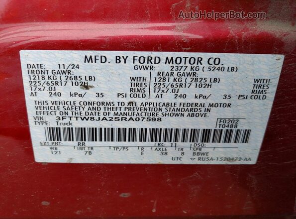 3FTTW8JA2SRA07598 2025 FORD MAVERICK Red Engine compartment view