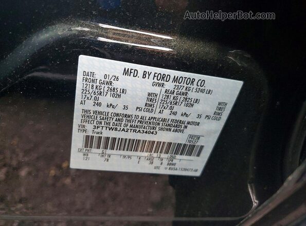3FTTW8JA2TRA34043 2026 FORD MAVERICK Black Շարժիչի բաժամունքի տեսք