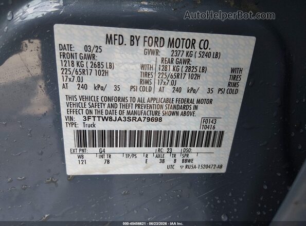 3FTTW8JA3SRA79698 2025 FORD MAVERICK Light Blue Вид підкапотного простору