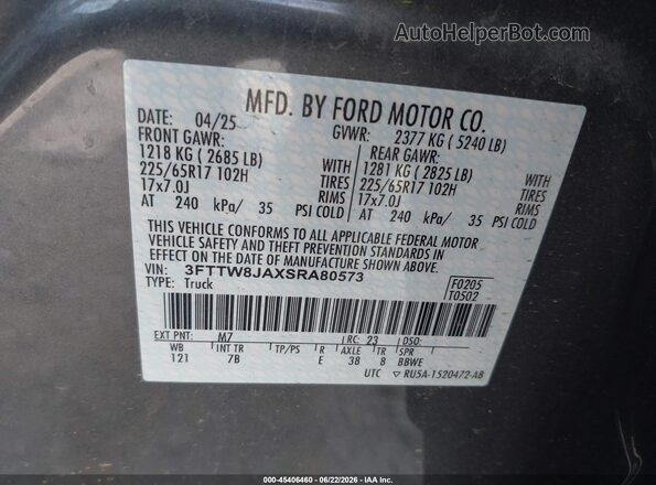 3FTTW8JAXSRA80573 2025 FORD MAVERICK Серый Вид подкапотного пространства