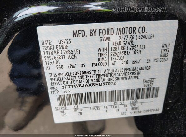3FTTW8JAXSRB57572 2025 FORD MAVERICK Black Vista del compartimento del motor