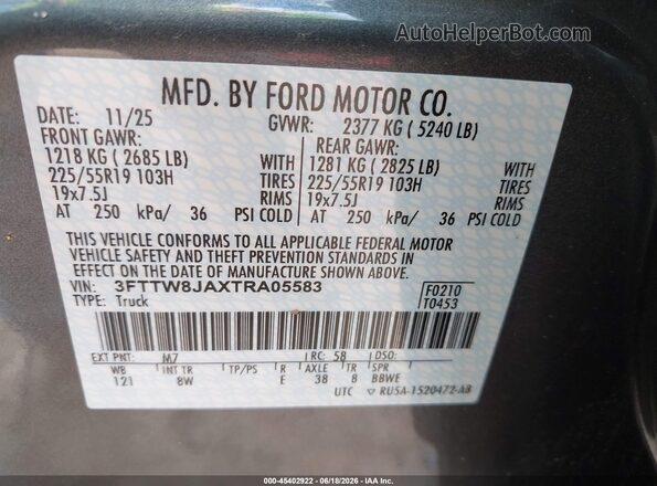 3FTTW8JAXTRA05583 2026 FORD MAVERICK Gray Вид підкапотного простору