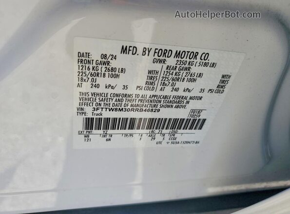 3FTTW8M30RRB46829 2024 FORD MAVERICK Белый Вид наклейки с VIN-кодом