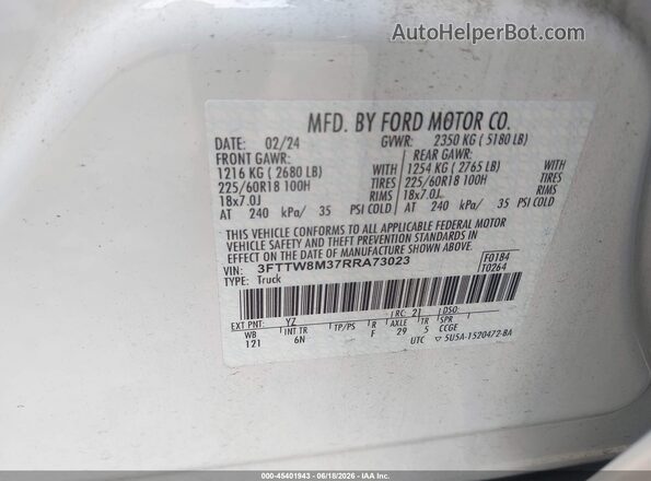 3FTTW8M37RRA73023 2024 FORD MAVERICK White Widok komory silnika