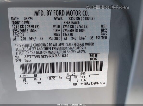 3FTTW8M39RRB31634 2024 FORD MAVERICK Gray Engine compartment view