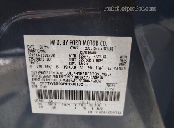 3FTTW8S93RRB30132 2024 FORD MAVERICK Blue Widok naklejki z numerem VIN