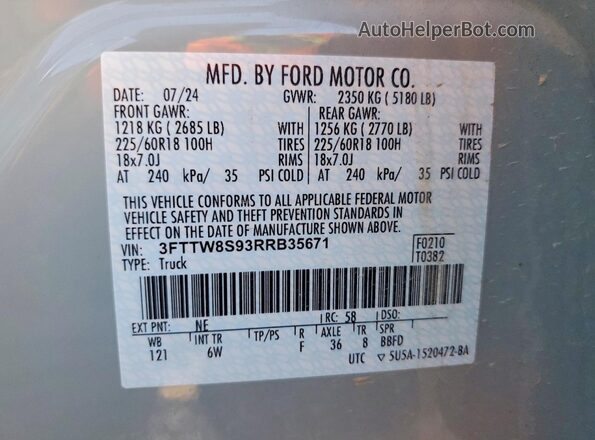 3FTTW8S93RRB35671 2024 FORD MAVERICK Gray 