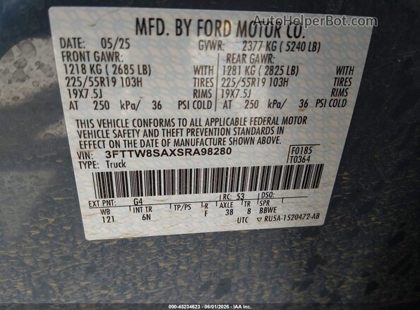 3FTTW8SAXSRA98280 2025 FORD MAVERICK Light Blue 