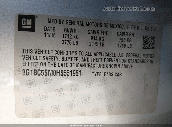 3G1BC5SM0HS551961 2017 CHEVROLET CRUZE Silver Вид підкапотного простору