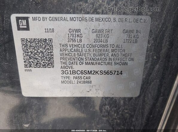 3G1BC6SM2KS565714 2019 CHEVROLET CRUZE Black Շարժիչի բաժամունքի տեսք