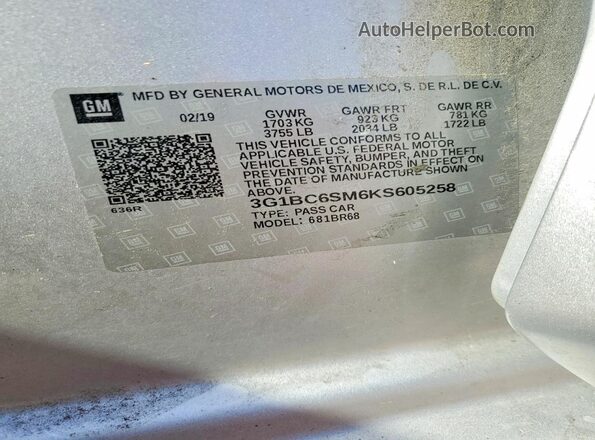 3G1BC6SM6KS605258 2019 CHEVROLET CRUZE Серебряный Вид подкапотного пространства