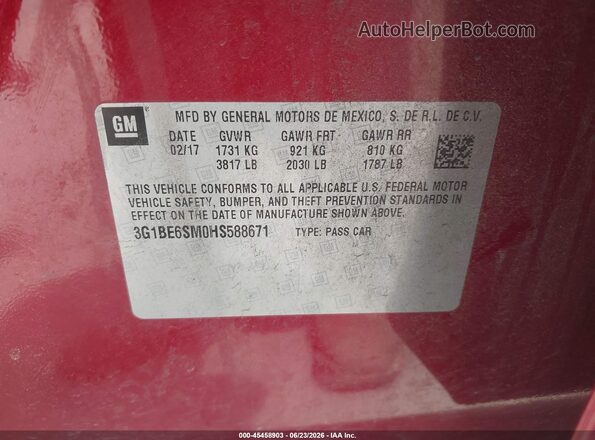 3G1BE6SM0HS588671 2017 CHEVROLET CRUZE Red Engine compartment view