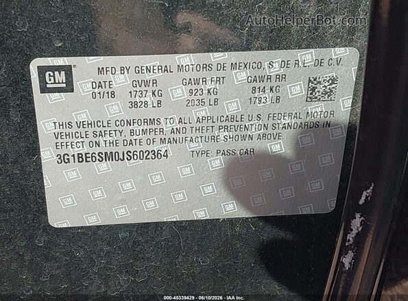 3G1BE6SM0JS602364 2018 CHEVROLET CRUZE Черный Вид подкапотного пространства