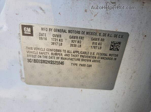 3G1BE6SM2HS525846 2017 CHEVROLET CRUZE White Engine compartment view