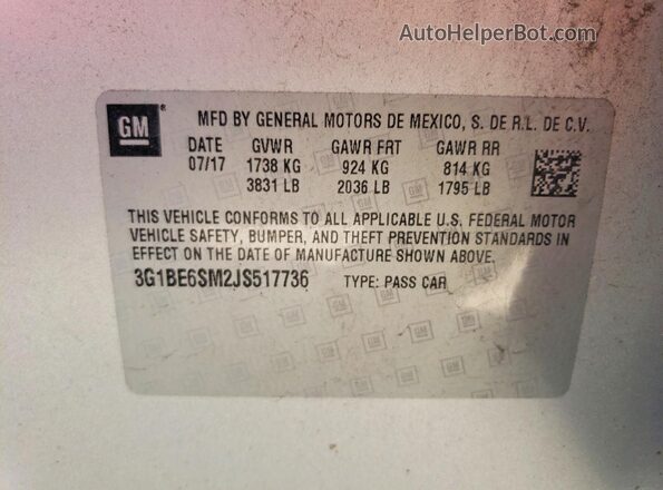3G1BE6SM2JS517736 2018 CHEVROLET CRUZE Silver 