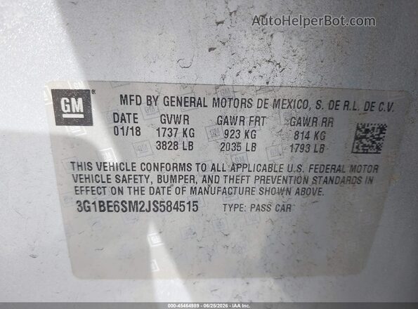 3G1BE6SM2JS584515 2018 CHEVROLET CRUZE Light Blue ძრავის განყოფილების ხედი
