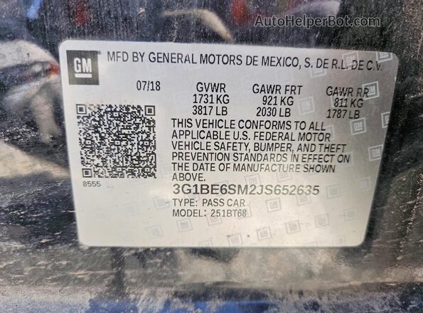 3G1BE6SM2JS652635 2018 CHEVROLET CRUZE Черный 