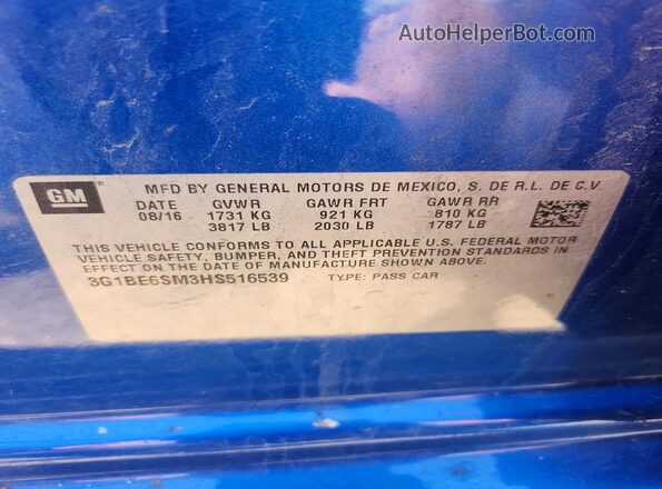 3G1BE6SM3HS516539 2017 CHEVROLET CRUZE Blue 