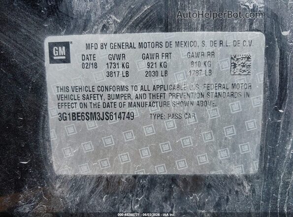 3G1BE6SM3JS614749 2018 CHEVROLET CRUZE Black ძრავის განყოფილების ხედი