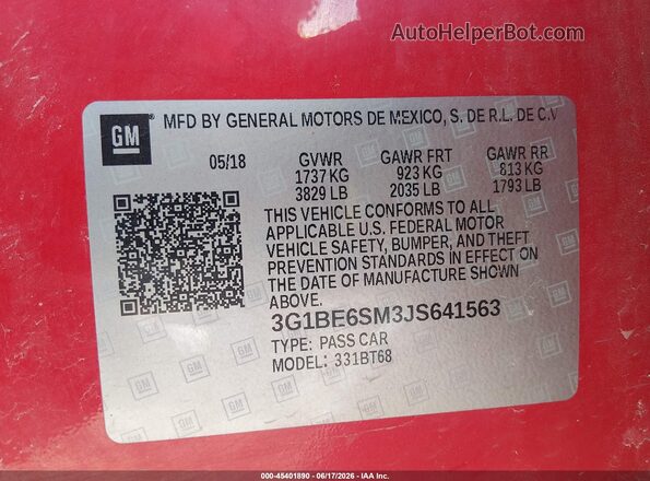 3G1BE6SM3JS641563 2018 CHEVROLET CRUZE Red Շարժիչի բաժամունքի տեսք
