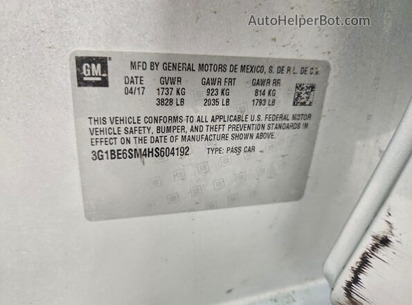 3G1BE6SM4HS604192 2017 CHEVROLET CRUZE Silver Vista de la etiqueta del VIN