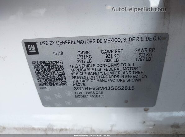 3G1BE6SM4JS652815 2018 CHEVROLET CRUZE White 