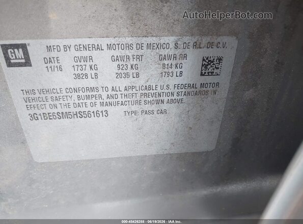 3G1BE6SM5HS561613 2017 CHEVROLET CRUZE Beige ძრავის განყოფილების ხედი