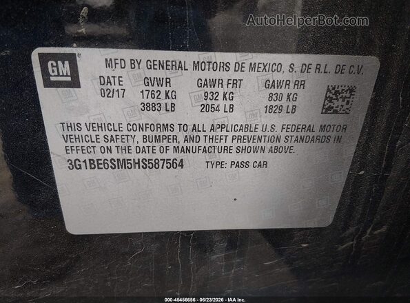 3G1BE6SM5HS587564 2017 CHEVROLET CRUZE Black Вид підкапотного простору