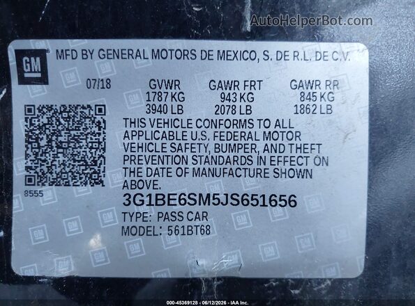3G1BE6SM5JS651656 2018 CHEVROLET CRUZE Black Widok komory silnika