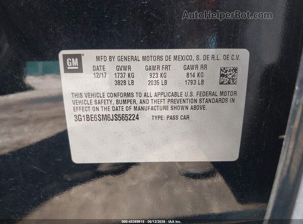 3G1BE6SM6JS565224 2018 CHEVROLET CRUZE Черный Вид подкапотного пространства