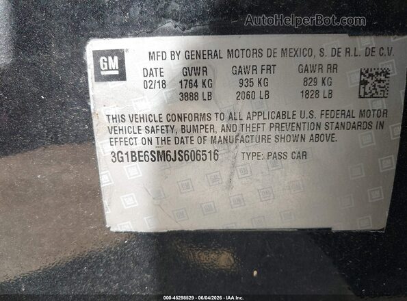 3G1BE6SM6JS606516 2018 CHEVROLET CRUZE Black 