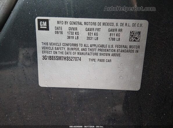 3G1BE6SM7HS527074 2017 CHEVROLET CRUZE Gray Engine compartment view