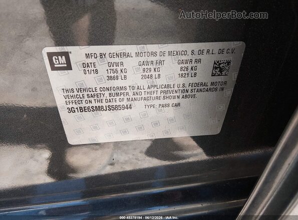 3G1BE6SM8JS585944 2018 CHEVROLET CRUZE Gray Շարժիչի բաժամունքի տեսք