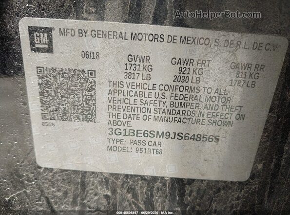 3G1BE6SM9JS648565 2018 CHEVROLET CRUZE Черный Вид подкапотного пространства