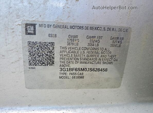 3G1BF6SM0JS628458 2018 CHEVROLET CRUZE Silver 