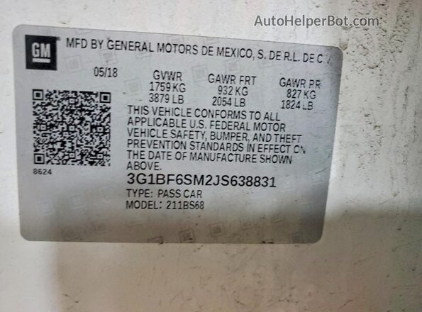 3G1BF6SM2JS638831 2018 CHEVROLET CRUZE White Շարժիչի բաժամունքի տեսք