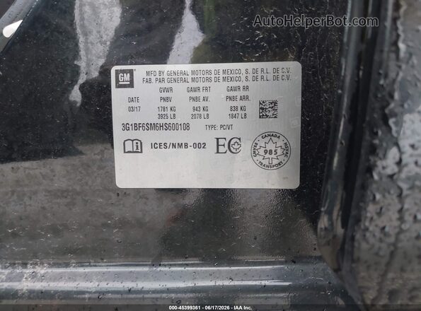 3G1BF6SM6HS600108 2017 CHEVROLET CRUZE Черный Вид подкапотного пространства