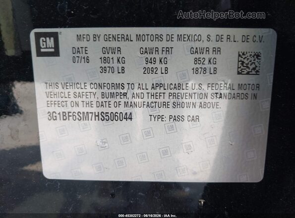 3G1BF6SM7HS506044 2017 CHEVROLET CRUZE Black Շարժիչի բաժամունքի տեսք