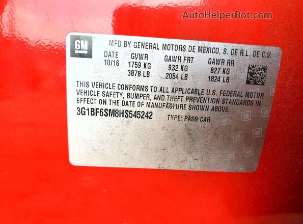 3G1BF6SM8HS545242 2017 CHEVROLET CRUZE Red 