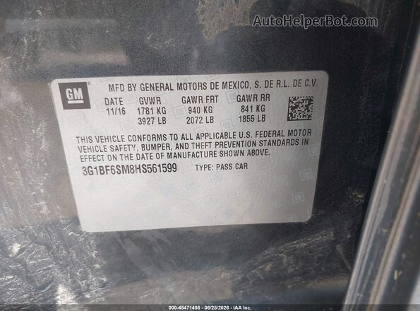 3G1BF6SM8HS561599 2017 CHEVROLET CRUZE Gray Вид підкапотного простору
