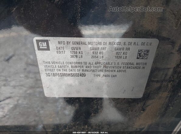 3G1BF6SM8HS602409 2017 CHEVROLET CRUZE Black Вид підкапотного простору