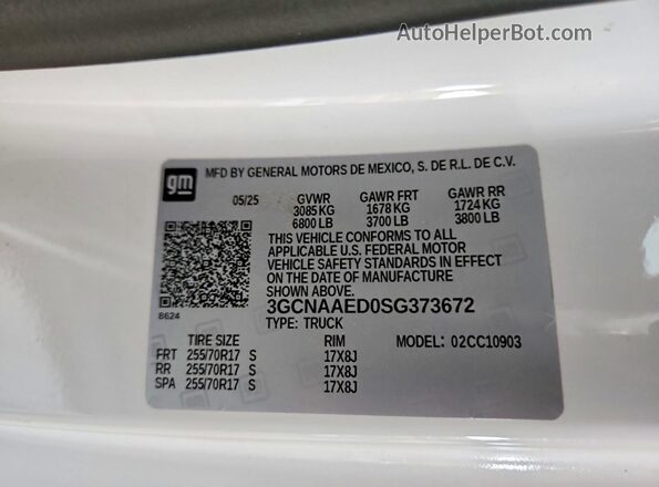 3GCNAAED0SG373672 2025 CHEVROLET 1500 White 