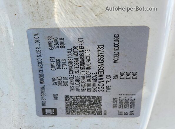 3GCNAAED5NG537731 2022 CHEVROLET SILVERADO White 