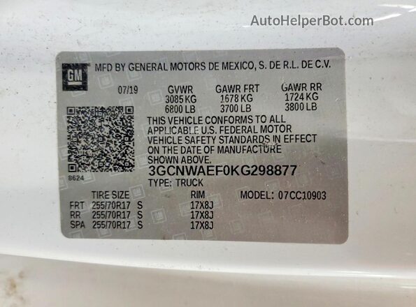 3GCNWAEF0KG298877 2019 CHEVROLET SILVERADO White 