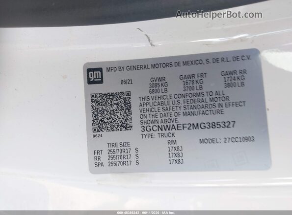 3GCNWAEF2MG385327 2021 CHEVROLET SILVERADO White Widok komory silnika