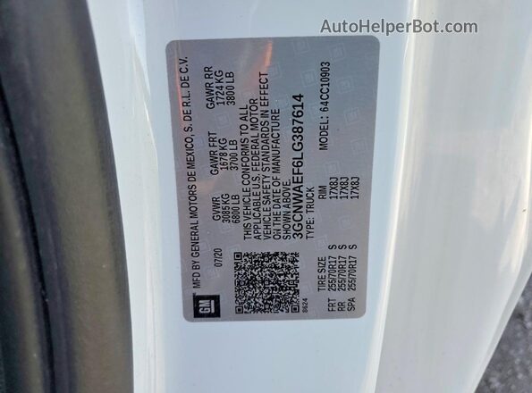 3GCNWAEF6LG387614 2020 CHEVROLET SILVERADO White 